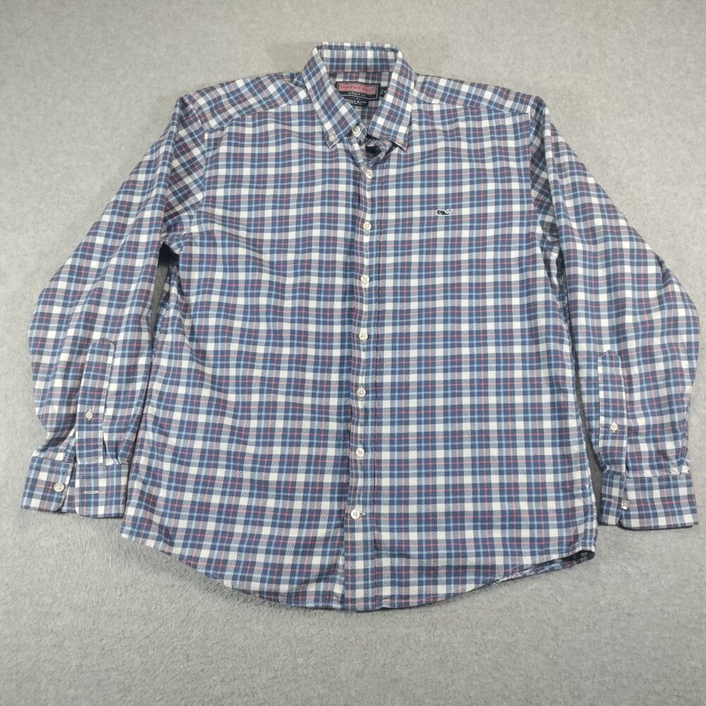 Vineyard Vines Shirt Mens Medium Whale Shirt Plaid Flannel Button Down Logo